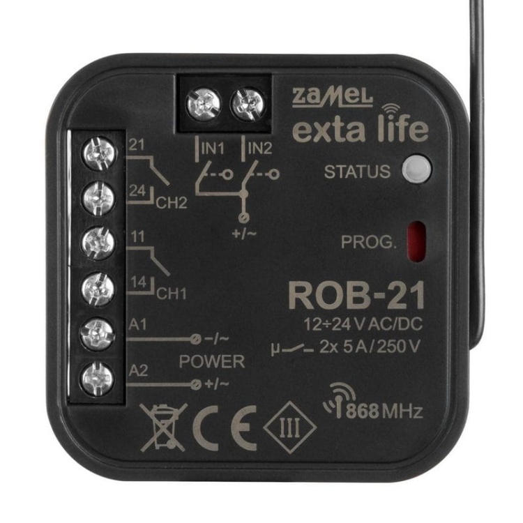 Radiowy odbiornik bramowy 2-kanałowy dwukierunkowy Zamel ROB-21 zbliżenie.jpg