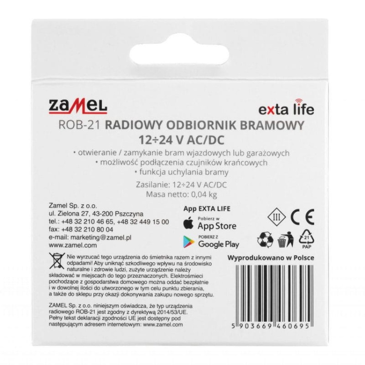Radiowy odbiornik bramowy 2-kanałowy dwukierunkowy Zamel ROB-21 tył opakowania.jpg