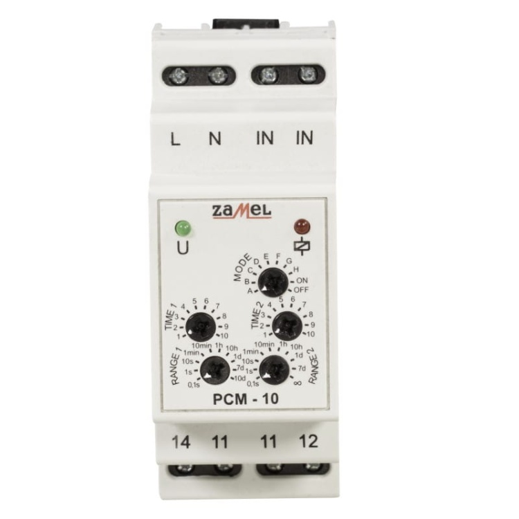 Przekaźnik czasowy 230V AC 10 trybów Zamel PCM-10 front.jpg
