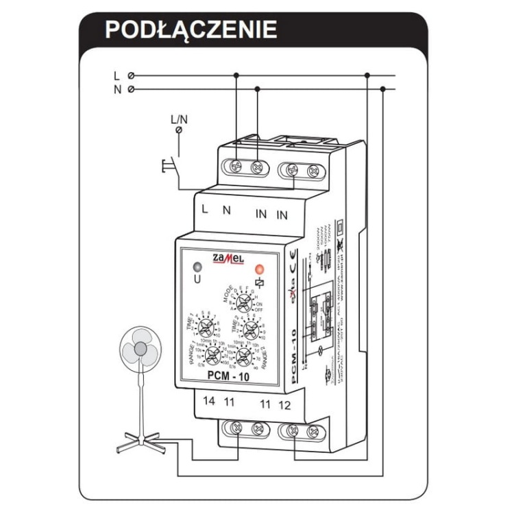 Przekaźnik czasowy 230V AC 10 trybów Zamel PCM-10 podłączenie.jpg