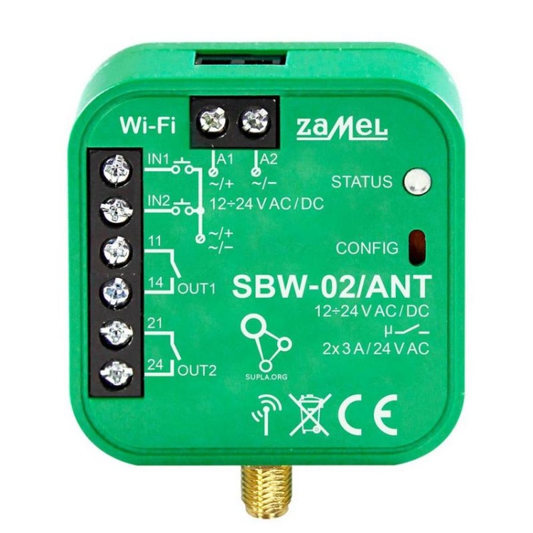 Sterownik bramowy WiFi 2-kanałowy dwukierunkowy z zewnętrzną anteną Zamel SBW-02-ANT front.jpg