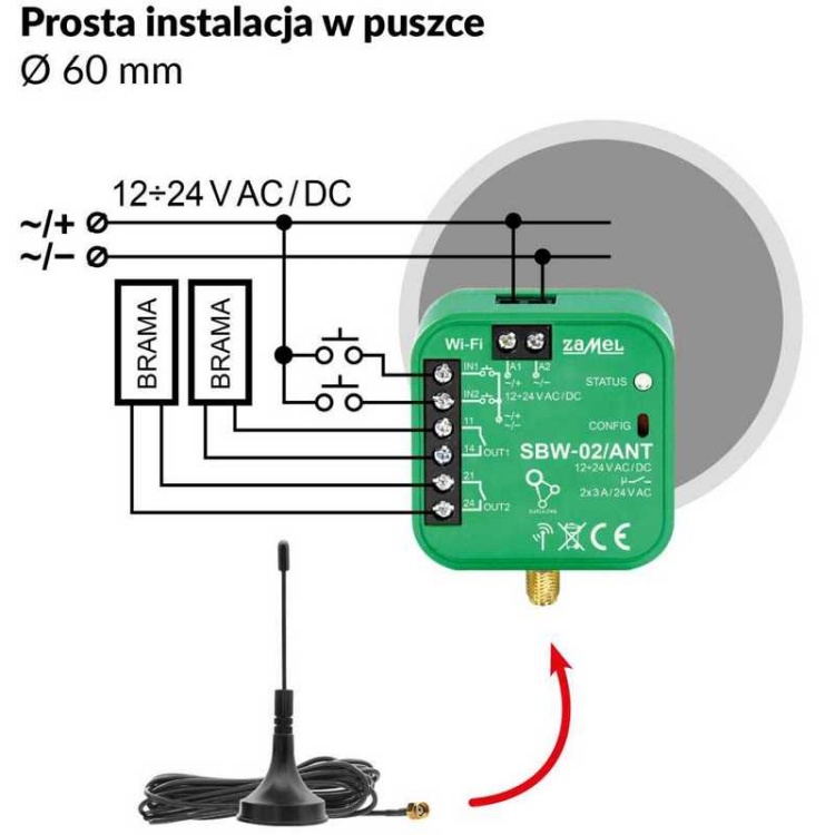 Sterownik bramowy WiFi 2-kanałowy dwukierunkowy z zewnętrzną anteną Zamel SBW-02-ANT instalacja.jpg