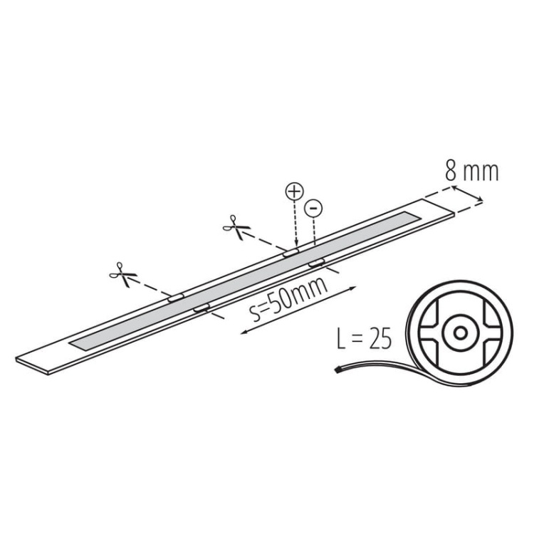 Taśma LED STRIP LCOB 24V 25W biała zimna 6500K 25m 26250lm IP00 Kanlux 38434 cięcie.jpg