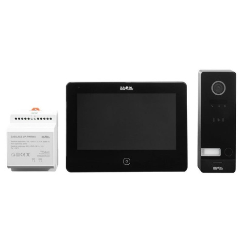 Zestaw wideodomofonowy dwużyłowy IPS HD WiFi dotykowy ekran czytnik RFiD czarny Zamel VP-209ICSB-B front.jpg