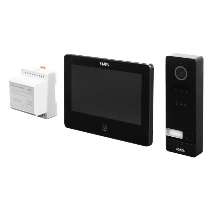 Zestaw wideodomofonowy dwużyłowy IPS HD WiFi dotykowy ekran czytnik RFiD czarny Zamel VP-209ICSB-B bok.jpg