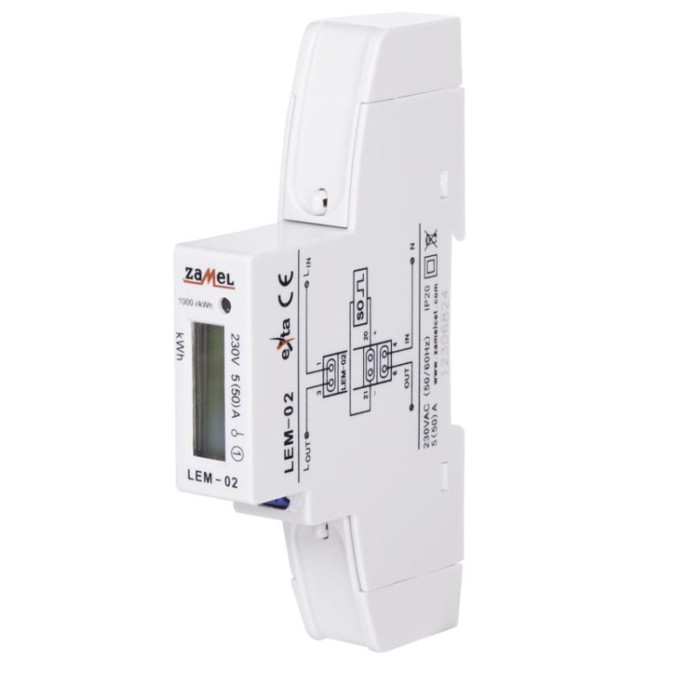 Licznik zużycia energii elektrycznej 1-fazowy 50A Zamel LEM-02 bok.jpg