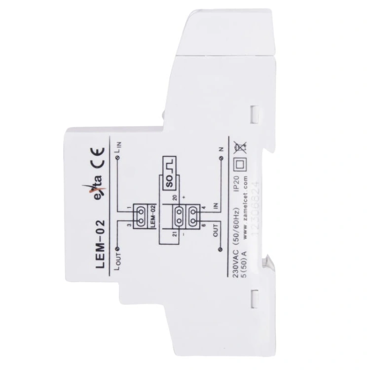 Licznik zużycia energii elektrycznej 1-fazowy 50A Zamel LEM-02 schemat bok.jpg