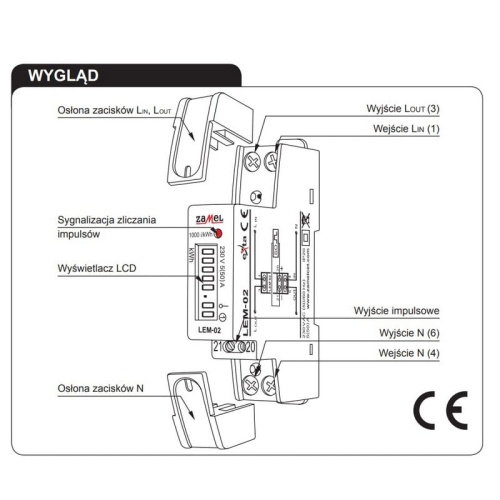 Licznik zużycia energii elektrycznej 1-fazowy 50A Zamel LEM-02 wygląd.jpg