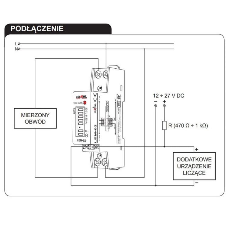 Licznik zużycia energii elektrycznej 1-fazowy 50A Zamel LEM-02 podłączenie.jpg