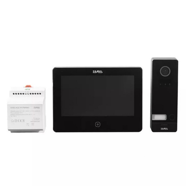 Zestaw wideodomofonowy dwużyłowy IPS HD WiFi dotykowy ekran czarny Zamel VP-209SB-B front.jpg