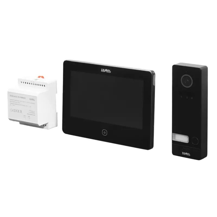 Zestaw wideodomofonowy dwużyłowy IPS HD WiFi dotykowy ekran czarny Zamel VP-209SB-B bok.jpg