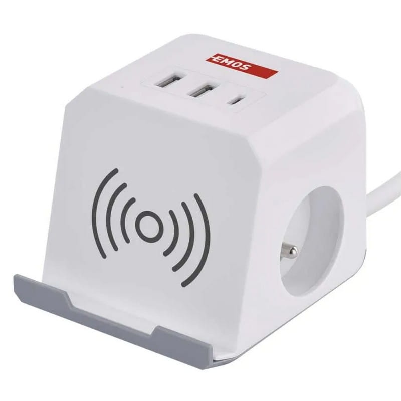 Przedłużacz 2×2P+Z ładowarka indukcyjna i 3xUSB 2m biały kostka EMOS P0212CQ.jpg