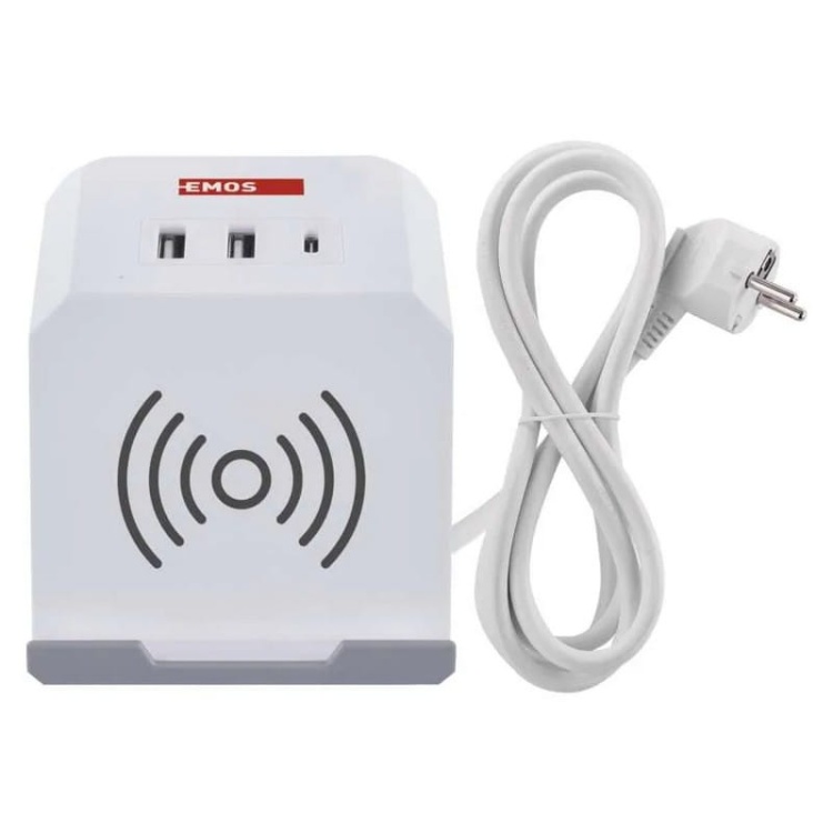 Przedłużacz 2×2P+Z ładowarka indukcyjna i 3xUSB przedłużacz 2m biały kostka EMOS P0212CQ.jpg