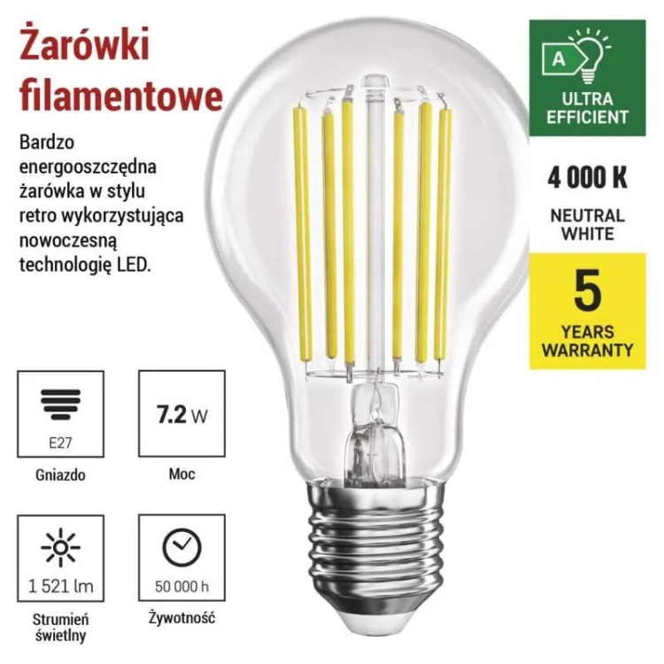 Żarówka E27 LED filament A60 7,2W=100W 1521lm biała neutralna 4000K EMOS ZF5168 inf.jpg