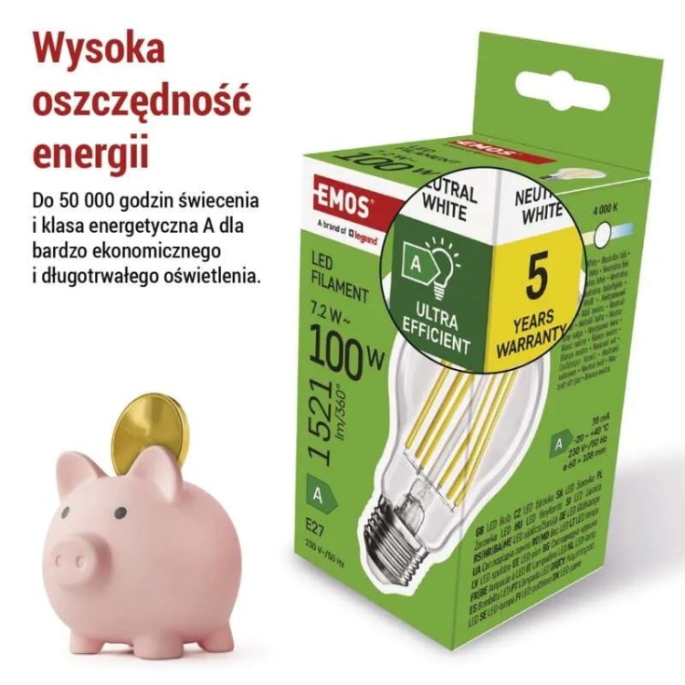 Żarówka E27 LED filament A60 7,2W=100W 1521lm biała neutralna 4000K EMOS ZF5168 informacje.jpg