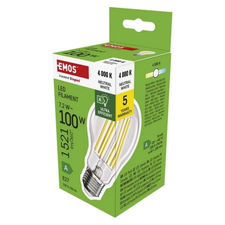 Żarówka E27 LED filament A60 7,2W=100W 1521lm biała neutralna 4000K EMOS ZF5168 opakowanie.jpg