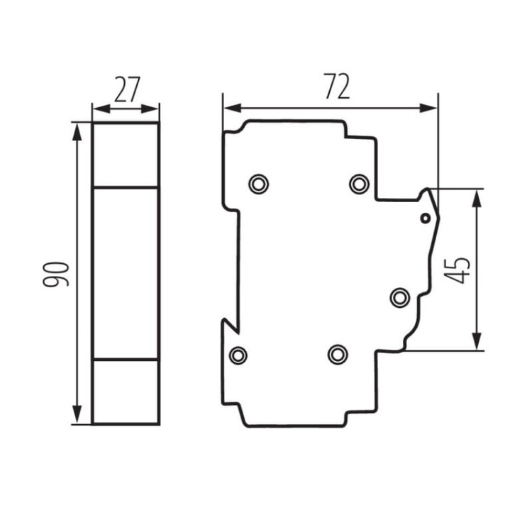 Rozłącznik bezpiecznikowy TH35 63A KSF02-63-1P IDEAL 23341 wymiary
