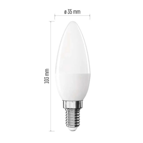 Żarówka LED Classic świeczka E14 6,5W=60W 2700K 806lm EMOS ZQ3E41 wymiary