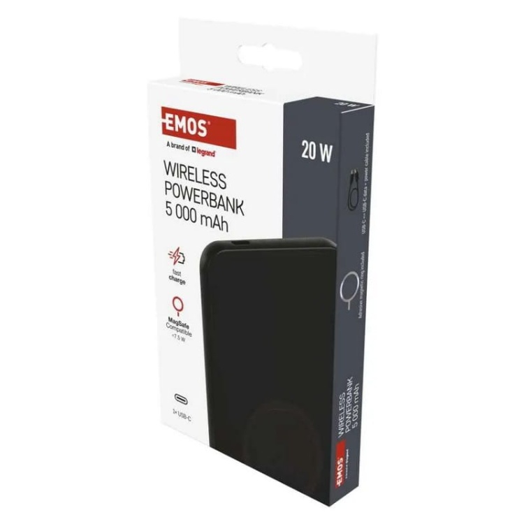 Powerbank WI 521 5000 mAh 20W + Wireless czarny EMOS opakowanie