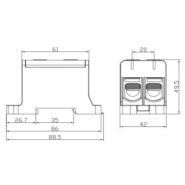 Listwa zaciskowa LZD w korpusie szara Cu i Al 16-95mm2 wymiary