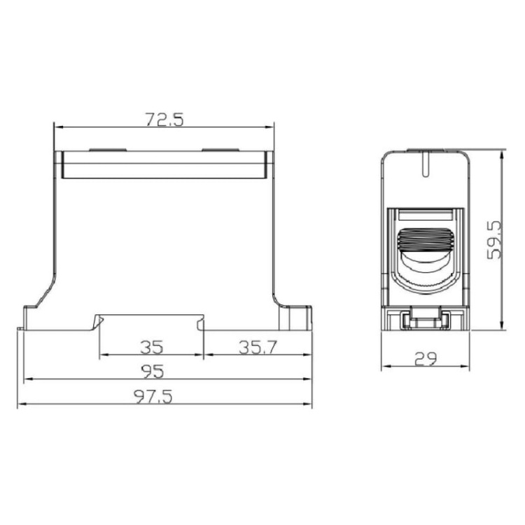 Listwa zaciskowa LZS w korpusie szara Cu i Al 35-150mm2 wymiary