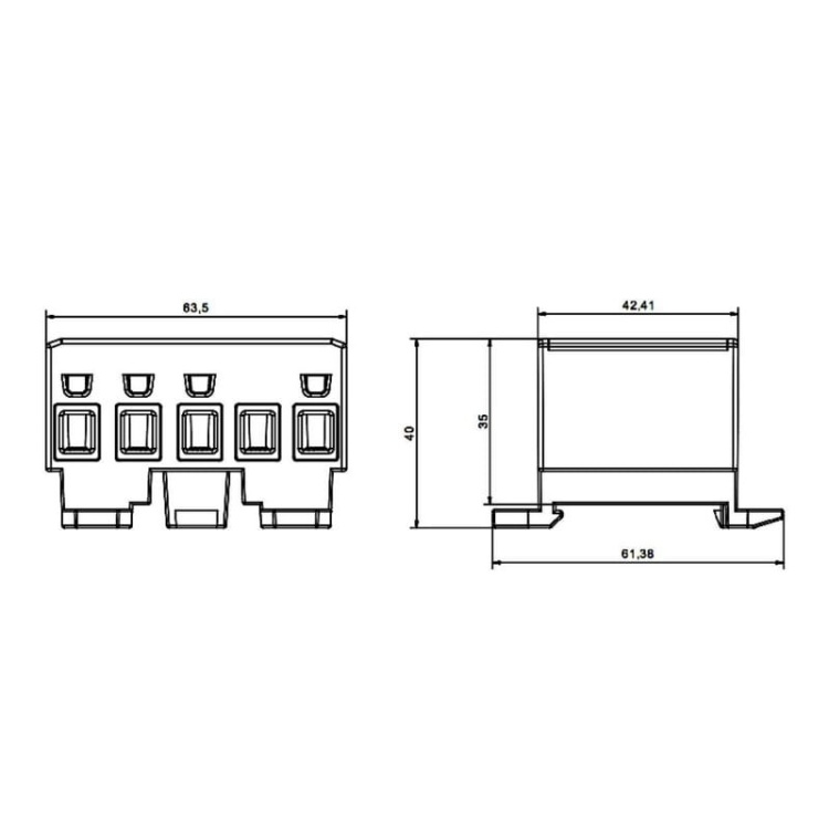 Listwa zaciskowa uniwersalna 5-torowa 1,5x16mm2 Pawbol wymiary