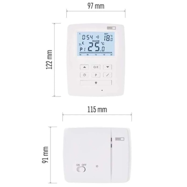 Programowalny termostat pokojowy bezprzewodowy z OpenTherm EMOS P5611OT wymiary