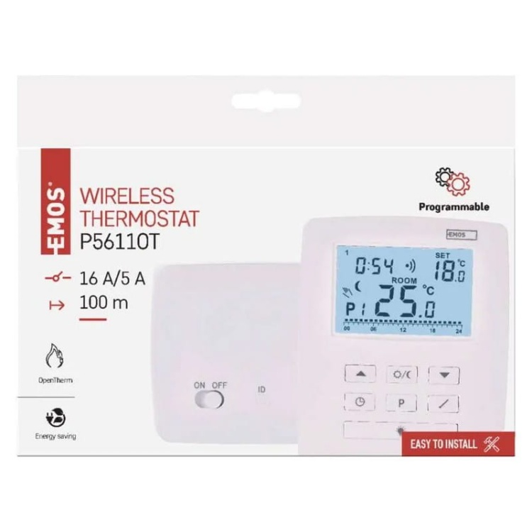 Programowalny termostat pokojowy bezprzewodowy z OpenTherm EMOS P5611OT opakowanie front