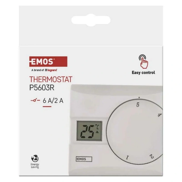 Ręczny termostat pokojowy przewodowy EMOS P5603R opakowanie front