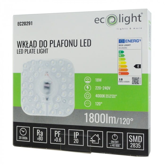 Wkład do plafonu LED 18W 1800lm 4000K barwa neutralna Ecolight opakowanie