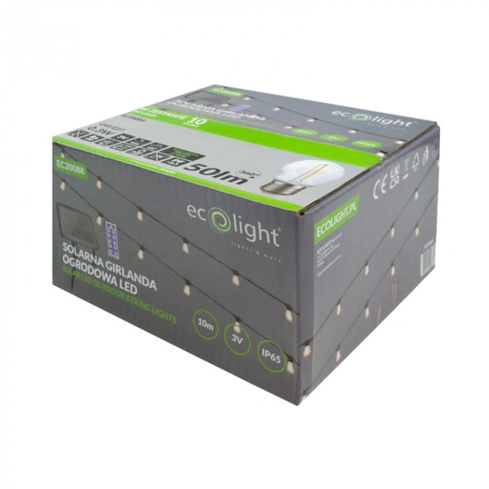 Girlanda solarna 10x E27 0,3W 2700K 50lm 10m IP44 Ecolight kartonik