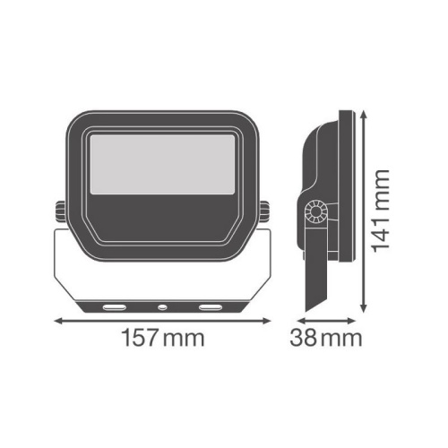 Naświetlacz LED FL20 P 17W/11W 3000K 2200lm/1465lm 2K4LM PS SY100 BK IP65 LEDVANCE wymiary