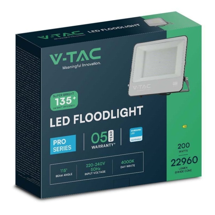 Naświetlacz LED FLOODLIGHT 200W 22960lm 4000K czarny IP65 VT-44201 opakowanie