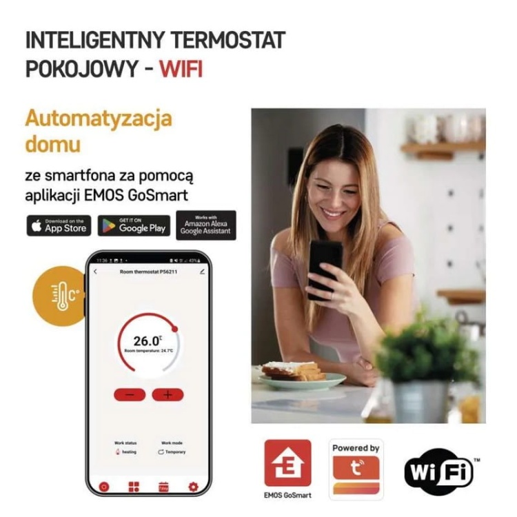 Inteligentny termostat pokojowy bezprzewodowy GoSmart z WiFi EMOS P56211 aplikacja
