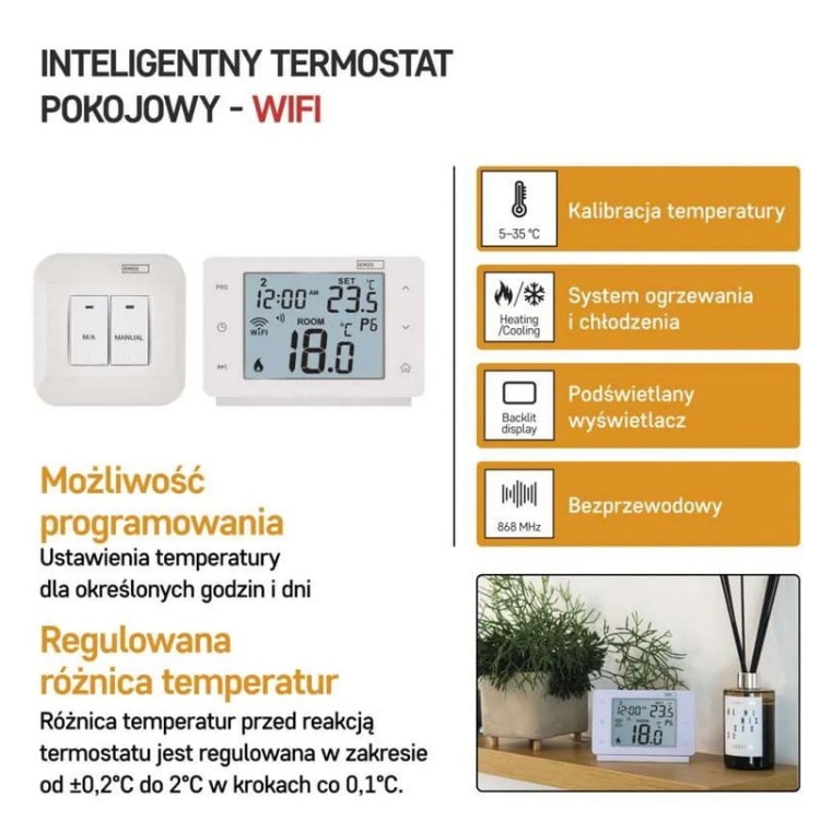 Inteligentny termostat pokojowy bezprzewodowy GoSmart z WiFi EMOS P56211 informacje