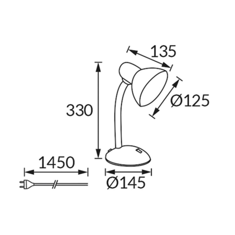 Lampka biurkowa TOLA E27 max 40W IP20 czarna STRÜHM wymiary