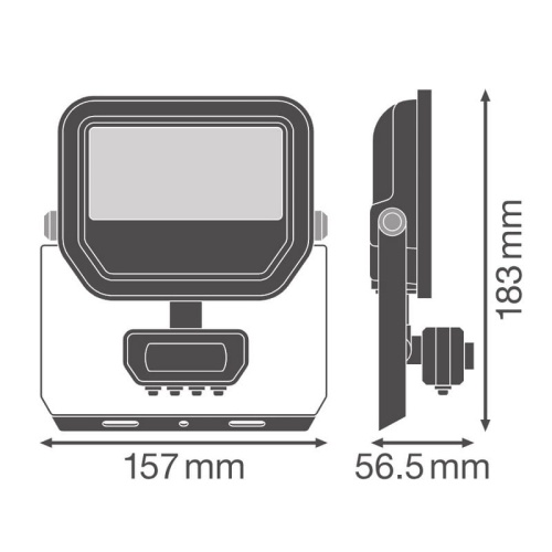 Naświetlacz LED FL20 SN P 17W/11W 4000K 2400lm/1600lm 2K4LM PS SY100 BK IP65 z czujnikiem LEDVANCE wymiary