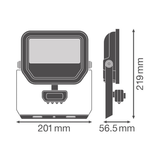 Naświetlacz LED FL50 SN P 41W/27W 4000K 6000lm/4000lm 6KLM PS SY100 BK IP65 z czujnikiem LEDVANCE wymiary
