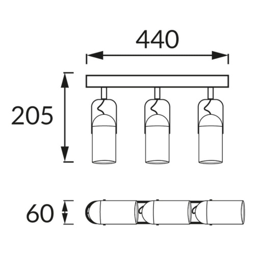 Spot 3-punktowy LOFTA 3xGU10 3x25W czarny STRÜHM wymiary