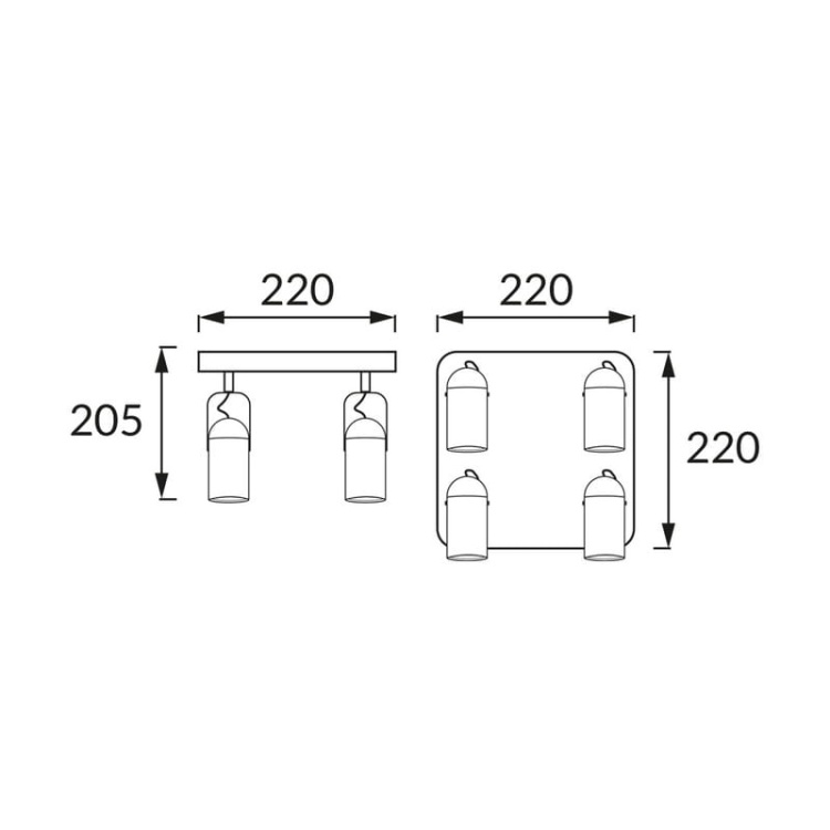 Spot 4-punktowy LOFTA 4xGU10 4x25W czarny STRÜHM wymiary