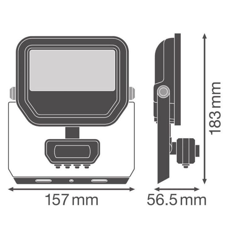 Naświetlacz LED FL20 SN P 17W/11W 3000K 2200lm/1465lm 2K4LM PS SY100 WT IP65 z czujnikiem LEDVANCE wymiary
