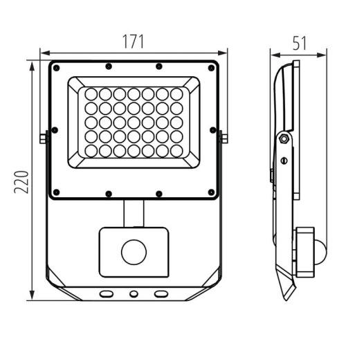Naświetlacz LED ACETE SE 30W CCT 3240lm z czujnikiem ruchu IP44 szary Kanlux 38497 wymiary