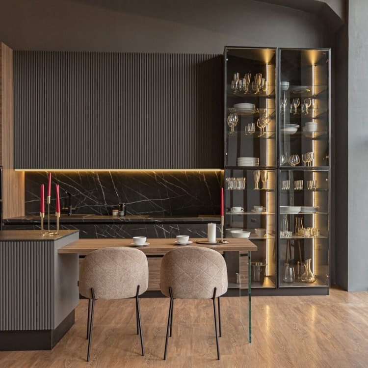 Profil LED 45-PLUS anodowany bez przesłony aranżacja jadalni