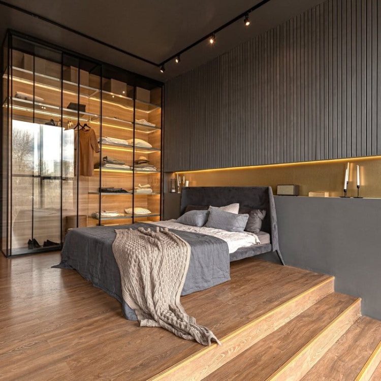 Profil LED 45-PLUS anodowany bez przesłony oświetlenie sypialni