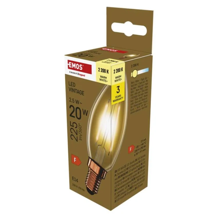 Żarówka LED Vintage świeczka / E14 / 2,5 W (20 W) / 225 lm / 225 lm / Ciepła biel