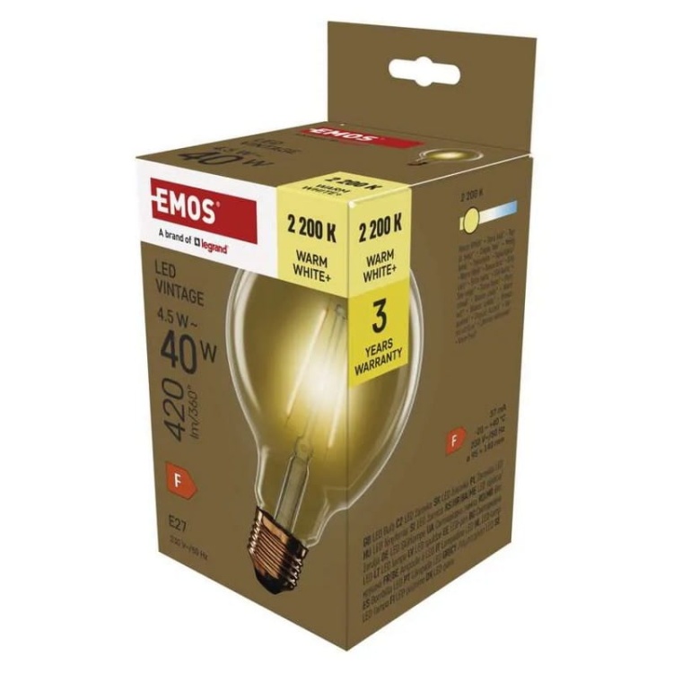 Żarówka LED Vintage G95 E27 4.5W=40W 420lm ciepła biel 2200K EMOS opakowanie