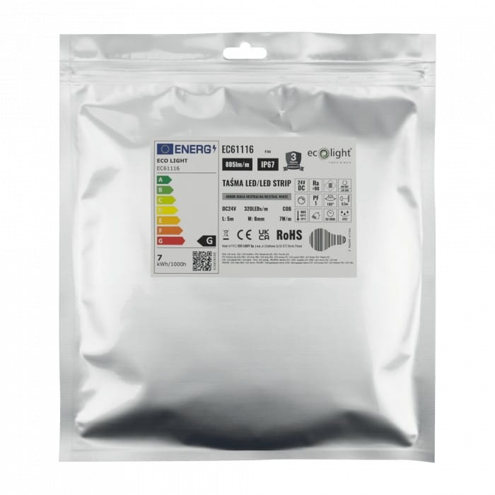 Taśma LED COB 24V 320 35W 4000K 805lm IP67 5m zapakowana