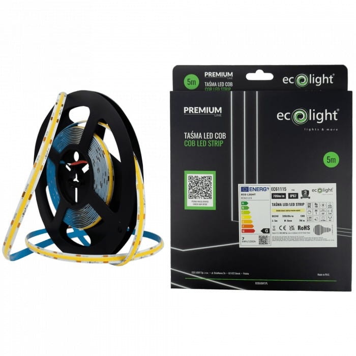 Taśma LED COB biała ciepła 24V 35W 735lm 320 IP67 5m PREMIUM zestaw
