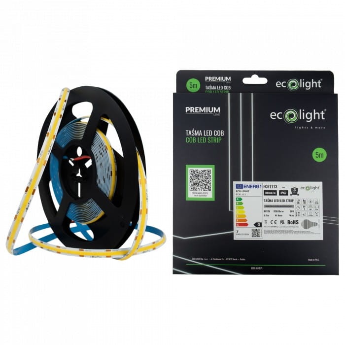 Taśma LED COB biała neutralna 12V 35W 805lm 320 IP67 5m PREMIUM zestaw