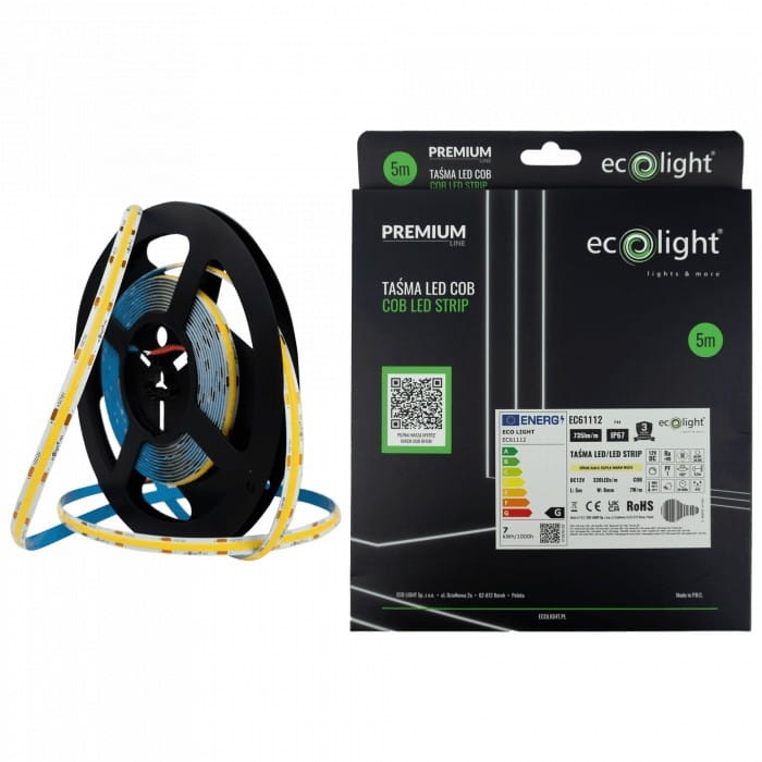 Taśma LED COB biała ciepła 12V 35W 735lm 320 IP67 5m PREMIUM główne